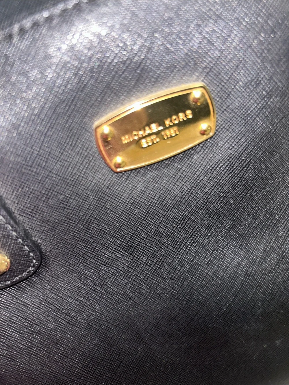 Michael Kors Black Saffiano Dome Satchel with Gold Hardware